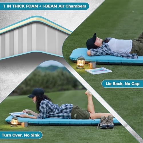 Kingcamp Air & Foam Sleeping Pad for Camping, 4" Portable Compact Inflatable Camping Mattress, High Support 4-Season Silen...