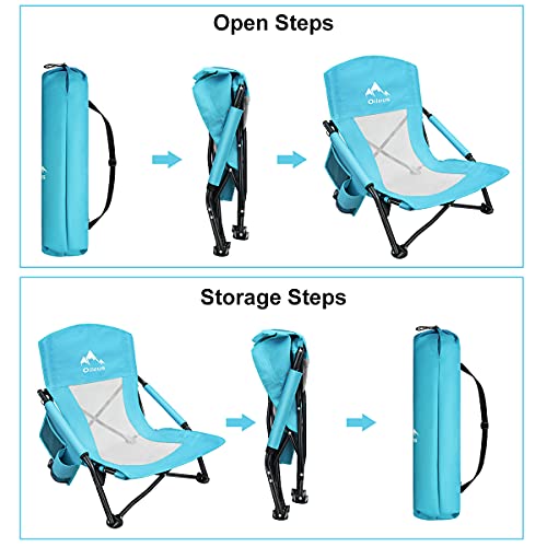 Oileus Low Beach Chair for Beach Tent/Shelter/Camping/Outdoor Ultralight Backpacking Folding Recliner Chairs with Cup Hold...