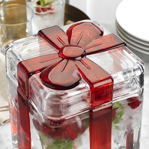 Gift Box Drink dispenser with Red Ribbon Design, Glass Beverage Dispenser For Christmas Party & decorations, Gift Ready Pa...
