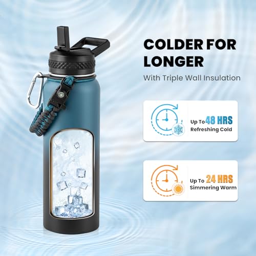 RAYMYLO Insulated Water Bottle 40 oz, Triple Wall Vacuum Stainless Steel (Cold for 48 Hrs), Leak Proof & Non-BPA, Modern W...