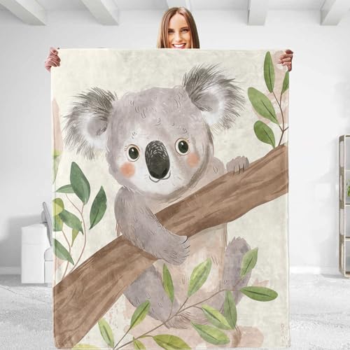 Cute Koala Throw Blanket - Soft Plush, Lightweight, Warm, Fuzzy Anti-Pilling Flannel Blanket for Bedroom, Couch, Office, T...