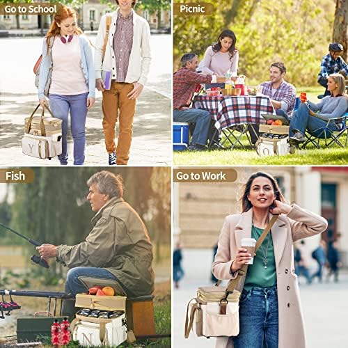 LOKASS Personalized Lunch Bag for Women Work, 16L Initial Insulated Lunch box for Adult/Womens Gift, Leakproof Personalized Gift Lunchbag with Adjustable Shoulder Strap, Cooler Bag Beige - T