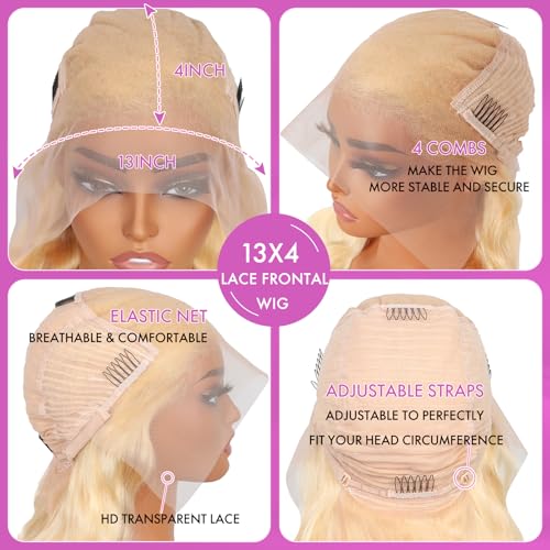 613 13x4 Lace Front Wig Human Hair Blonde Body Wave Lace Frontal Wigs Pre Plucked Blonde Wig Human Hair 200 Density 613 HD Lace Front Wigs 613 Human Hair Wig (24 Inch)