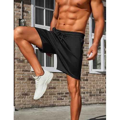 PINSPARK Mens Lounge Sweat Shorts, 7" Casual Elastic Waist Gym Workout Shorts with Drawstring