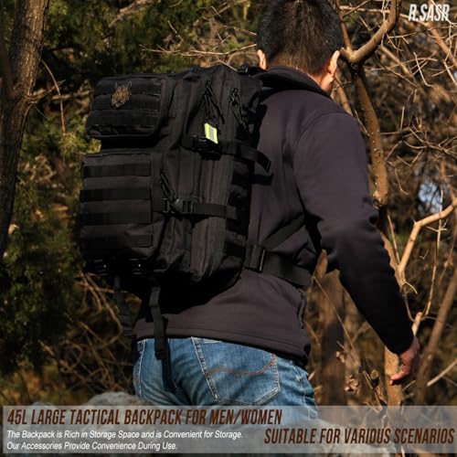 R.SASR Military Tactical Backpack 45L Large Tactical Backpack for Men, Hiking Rucksack With Bottle Holder