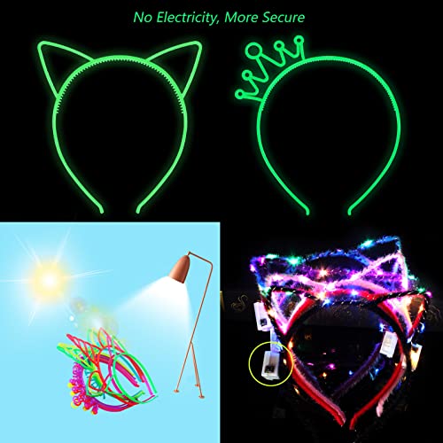 Suyegirl Glow in The Dark Party Supplies Cat Ear Crown Heads for Birthday Party Halloween Party