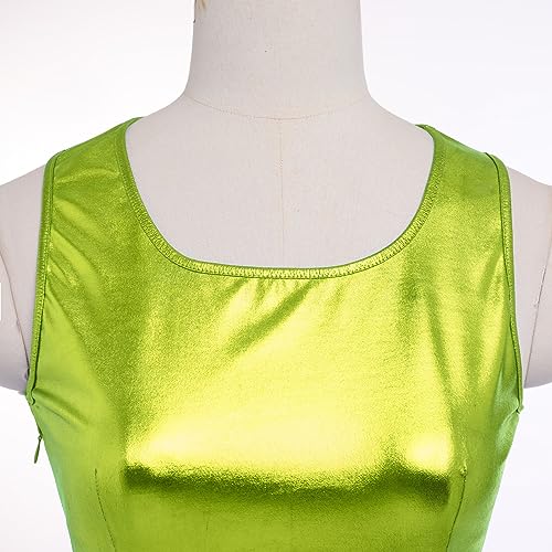 IDOPIP Women's Shiny Metallic Dress Sexy Sleeveless Skater Mini Dress Holographic Party Rave Dance Clubwear Halloween Costume