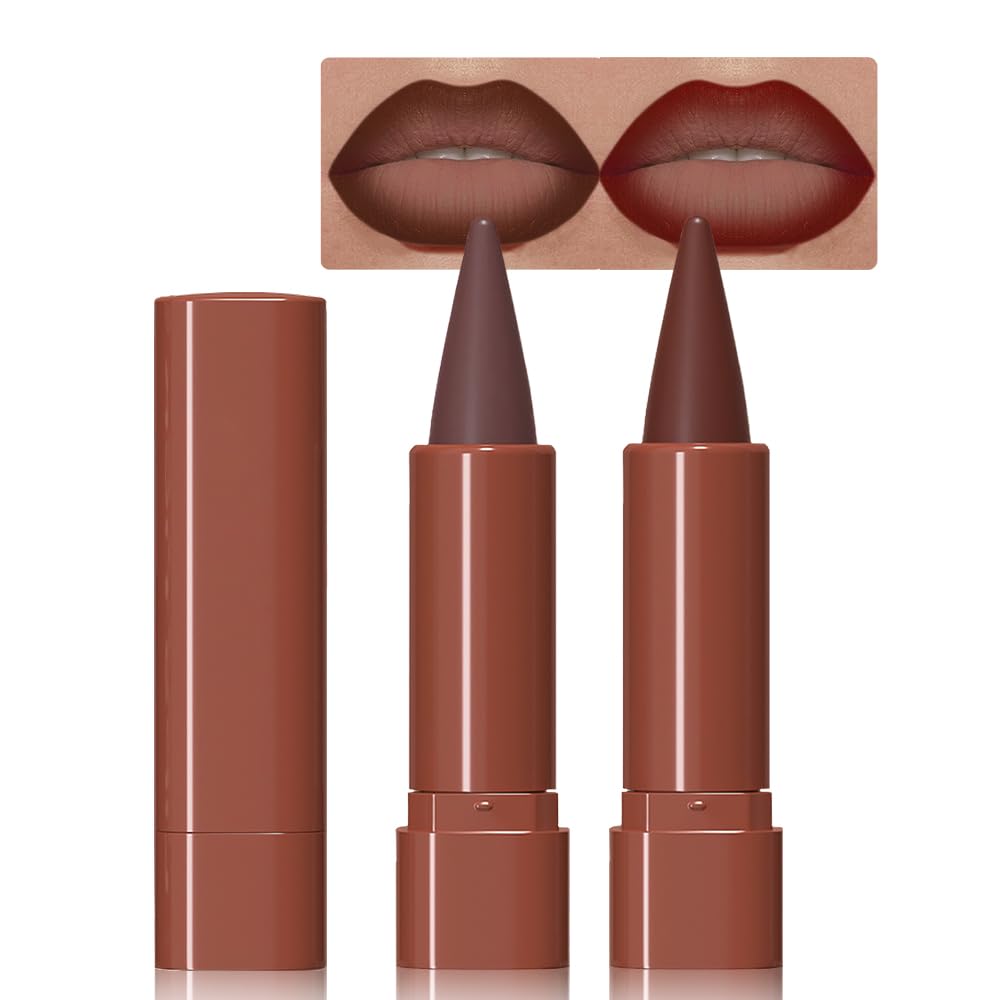 BINGBRUSH 2-in-1 Gradient Dark Brown Lip Liner Matte Lipstick, Longwear Waterproof Lip Pencil with Cone Tip, Crayon for Flawless