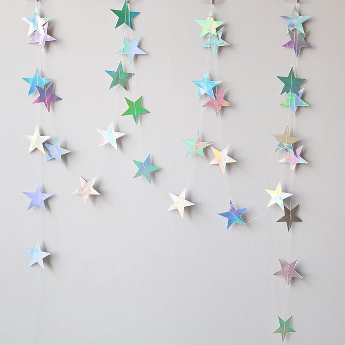Iridescent Shining Star Hanging Garland Iridescent Hanging Sparkling Star Streamer Glitter Bunting Banner Twinkle Backdrop...