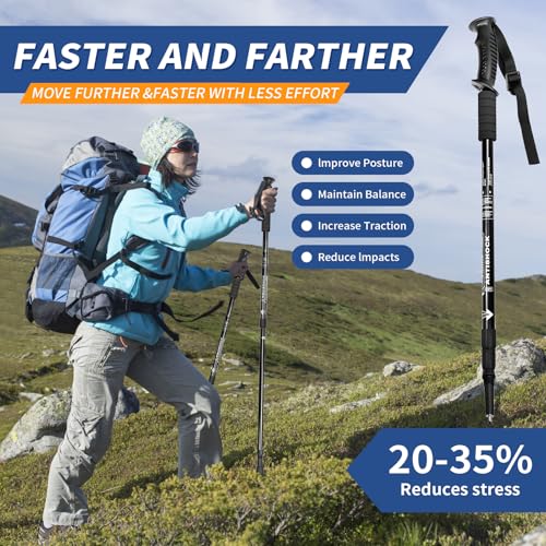 Folding Hiking Poles - 2-Piece Adjustable Trekking Poles, Lightweight Collapsible Walking Stick for Women Men Seniors, Bac...