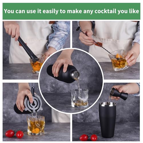 JWJIUEJIU Cocktail Shaker Set Bartender Kit,5 Piece Bar Set Stainless Steel Bar Tools Set for Professional Bartender and H...