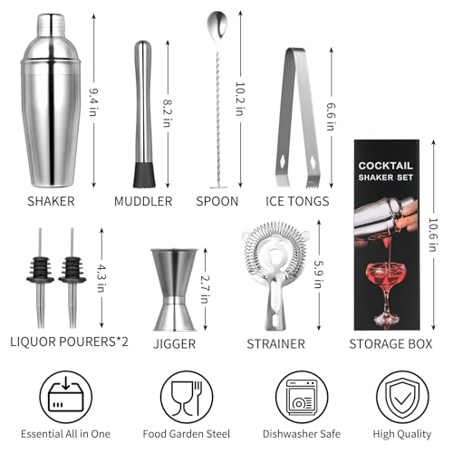 Cocktail Shaker Set, 8-Piece Bar Set, Practical Bartender Kit, Includes Many Bartending Accessories,Great Choice for Home,...