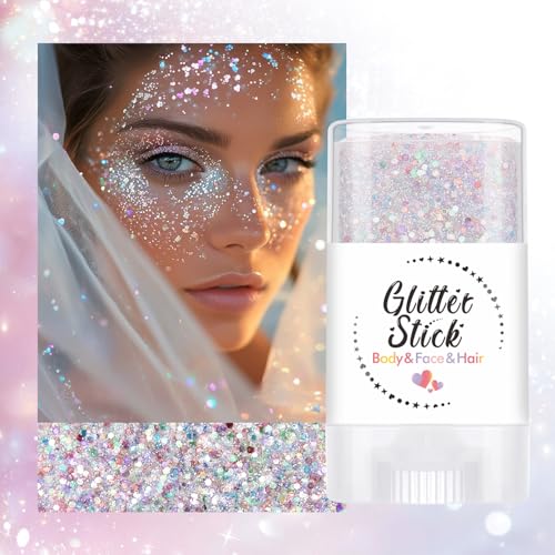 Body Glitter Stick, Holographic Sequins Face Glitter Makeup Neon Outfit Festival Rave Prom Party Accessories Hair Glitter ...