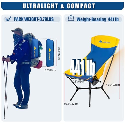 Hill Zero Nimbus Oversized Camping Chair,Camping Chairs High Back, Packable, Portable, Camping, Hiking, Travel,441 lbs Cap...