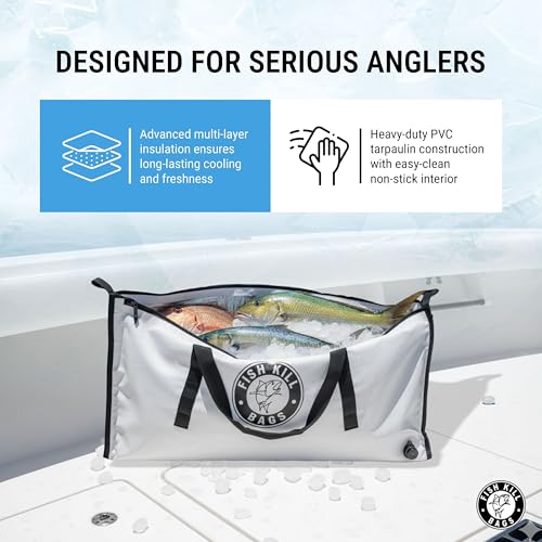 Fish Kill Bags Flat PVC Tarpaulin Insulated Fish Cooler Kill Bag for Fishing with Easy Grip and Carry Handles, 3 Sizes