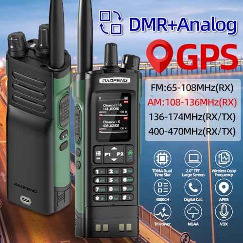 Ham Radio BAOFENG DM32 DMR Radio Handheld Rechargeable Walkie Talkies Long Range DM32UV 5RM Two Way Radio NOAA Weather Radio with GPS, Copy Frequency 2500mAh Battery USB-C Charging with Radio Holster