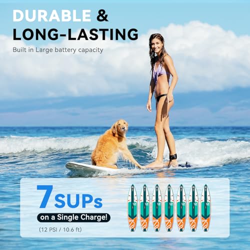TOPUMP 20PSI Electric Paddle Board Pump TPS300 - High Pressure Rechargeable SUP Pump, Dual Stage Inflation & Deflation, Au...