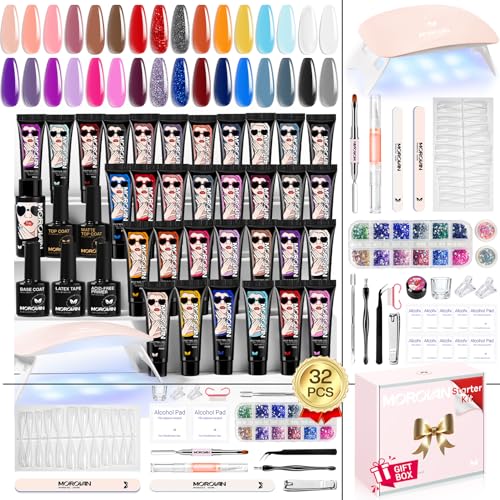 Morovan Poly Gel Nail Kit for Pretty Gift: Extension Gel Nail Kit With Nail Lamp Slip Solution Complete Professional Manic...