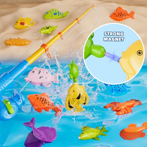 Magnetic Fishing Pool Toys Game for Kids Toddlers, Water Table Bathtub Toy with Pole Rod Net Plastic Floating Fish, Water ...