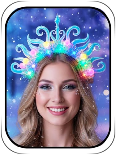 Lorealri Light Up Crown Headband, Glowing Homecoming Rave Festival Party Cosplay LED Accessory for Women
