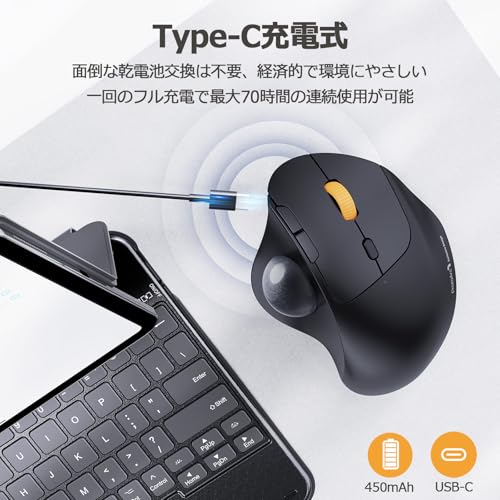 ProtoArc Wireless Trackball Mouse, EM04 Ergonomic Bluetooth Rollerball Rechargeable Computer Laptop Thumb Control Mouse, C...
