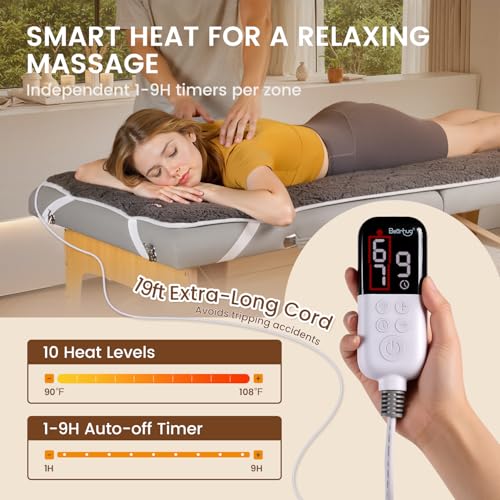 Bearhug Massage Table Warmer Heating Pad 30¡± x 71¡±, Dark Grey Sherpa Wool Dual-Zone Heating Pad with 1-9 Hours Timer & 10 Heating Levels, LED Controller, Machine Washable