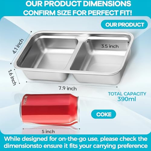 Antenat Reusable Stainless Steel Snack Containers with Lids (4PCS) –Double Compartment, Leak-Proof Food Containers with 2 ...