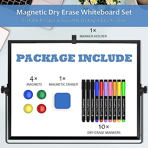 Dry Erase White Board, 16 x12 Inch Magnetic Whiteboard with Stand, Portable Double-Sided White Board Easel with 10 Markers...