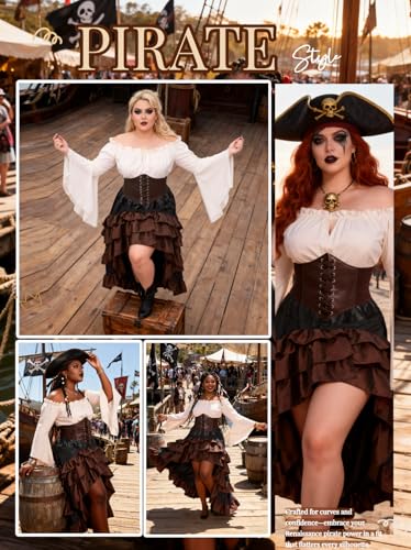 Verceco Pirate Costume Women Outfit with Renaissance Pirate Shirt Skirt Corset Waist Belt Womens Halloween Pirate Costumes...