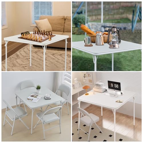 KAIHAOWIN Square Folding Table Vinyl Upholstery Card Table Dining Party Table with Collapsible Legs Portable for Indoor Ou...