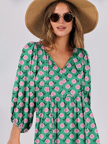 ANRABESS Womens Boho Maxi Dresses 2026 Summer V Neck Puff Sleeve Floral Flowy Swing Fall Casual Long Dress
