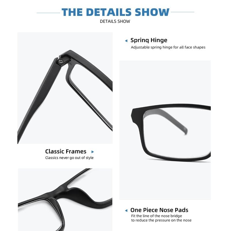 JAWSOCK 4 Pack Reading Glasses Blue Light Blocking for Men Women,Rectangular Frame Computer Readers with Spring Hinge,Read...