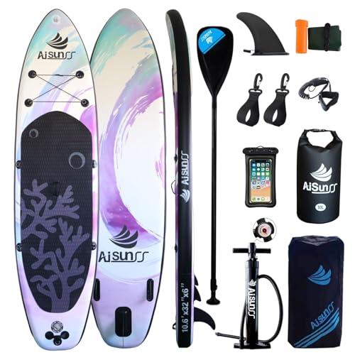 AISUNSS Inflatable Paddle Board for Adult, Paddle Board for All Skill Levels, Wide SUP Board with Primium Accessories Incl...