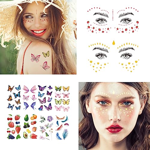54 Sheets Gold Glitter Freckles Face Tattoo, 150+ Pcs Halloween Face Glitter Temporary Tattoo Stickers, Sparkle Freckles M...