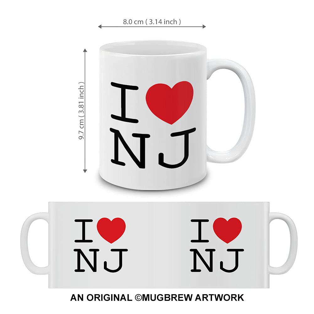 MUGBREW I Love NJ New Jersey Ceramic Coffee Mug Tea Cup, 11 OZ