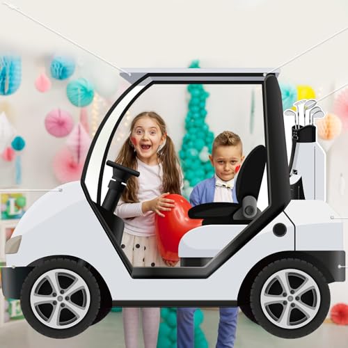 Golf Theme Party Decoration Golf Cart Shaped Photo Backdrop Let’s Par-Tee Theme Photo Booth Props Hanging Banner for Kids ...