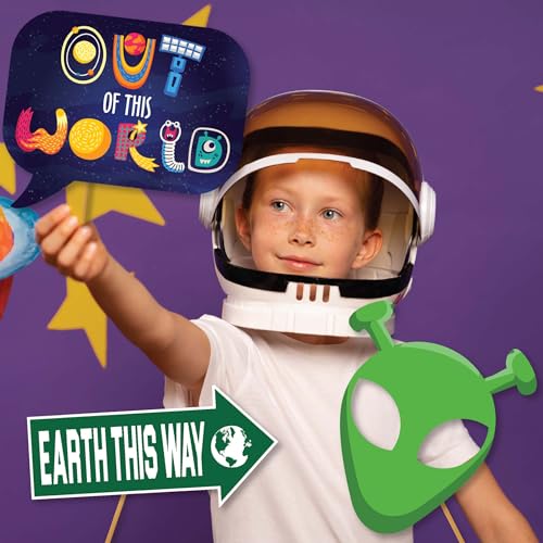 Space Photo Booth Props - 41-pc Photobooth Kit with 8 x 10-Inch Sign, 60 Adhesive Pads, 45 Sticks - Space Party Decor - Sp...