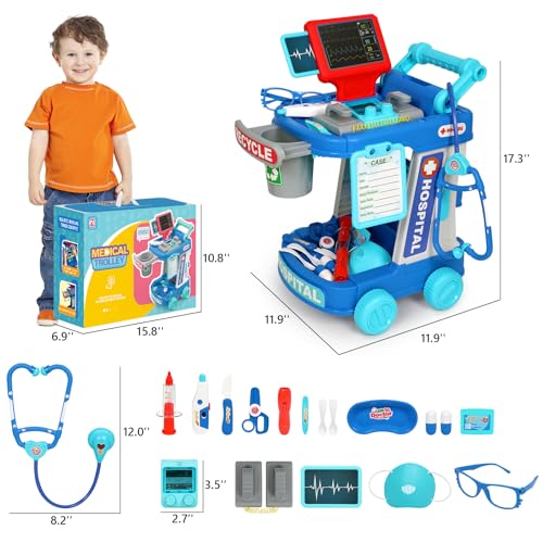 Doctor Kit for Toddlers 3-5 With 21pcs Medical Kit Toy Doctor Cart Stethoscope and Other Accessories Boy and Girl Fun Role...
