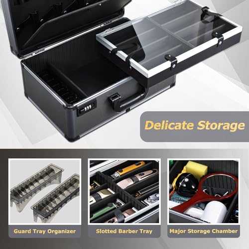 Professional Barber Travel Case - Portable Clipper Organizer Case with Dual Combo Locks, Adjustable Trays for Clippers, Shears, Trimmers - Secure Storage for Mobile Barbers and Stylists