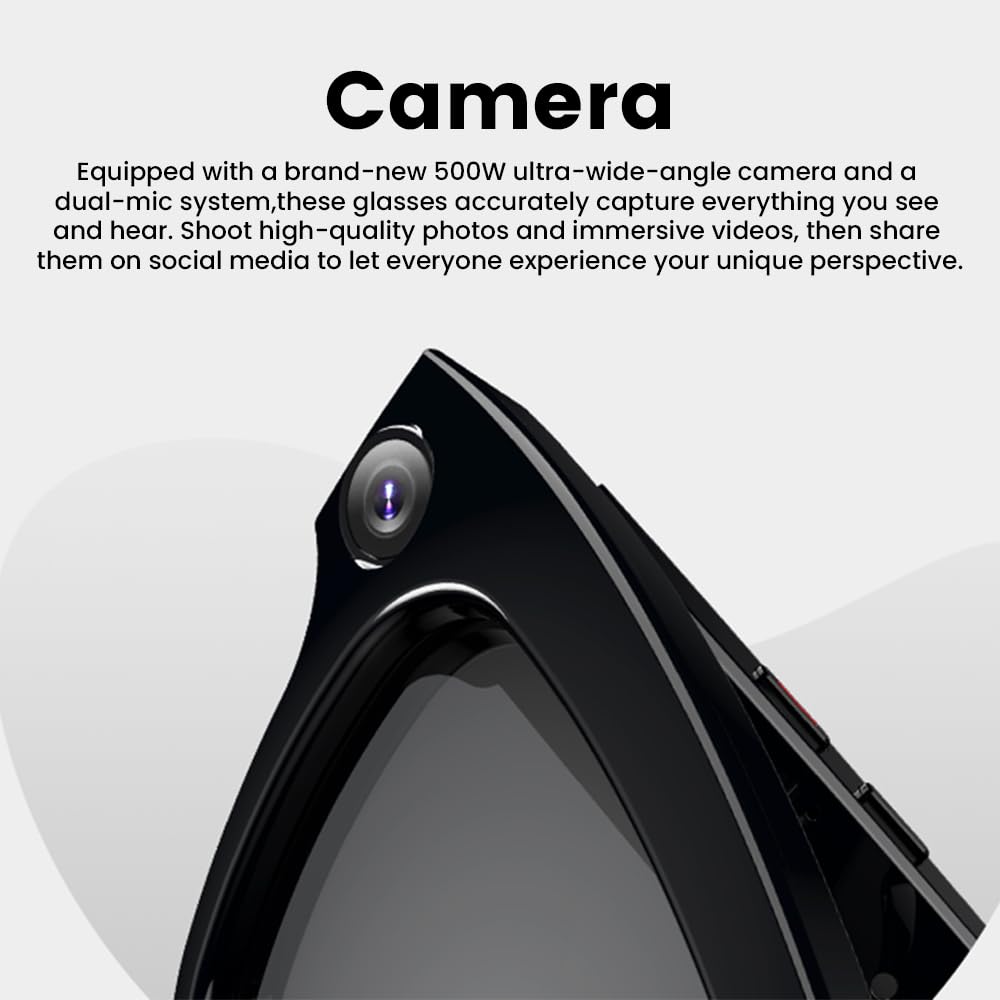 Smart Ai Camera Glasses - 500W Hd Camera, Bluetooth 5.3, Voice Control, Open-Ear Speakers, 230Mah Battery, Blue Light Protection