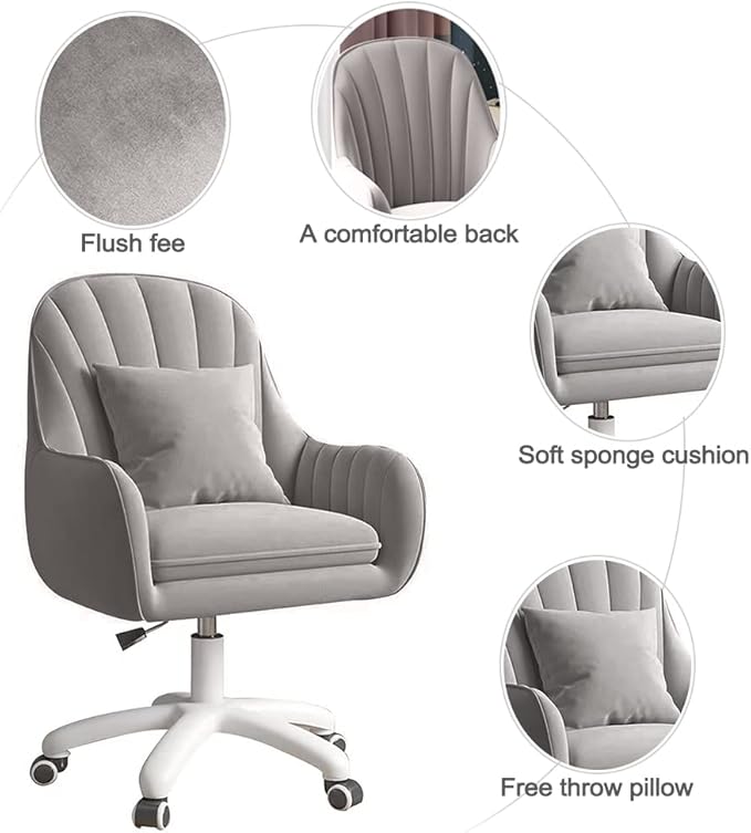 XUEGW Home Office Chair Computer Chair with Mid-Back Upholstered Modern Tufted Computer Task Chair Swivel Height Adjustable Velvet Accent Chair