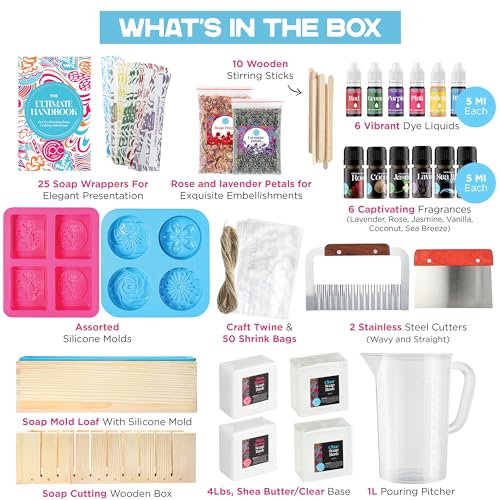 Soap Making Kit with Melt & Pour Base, Cutting Box, Molds, Fragrances - for Adults & Kids by Prime Creations.