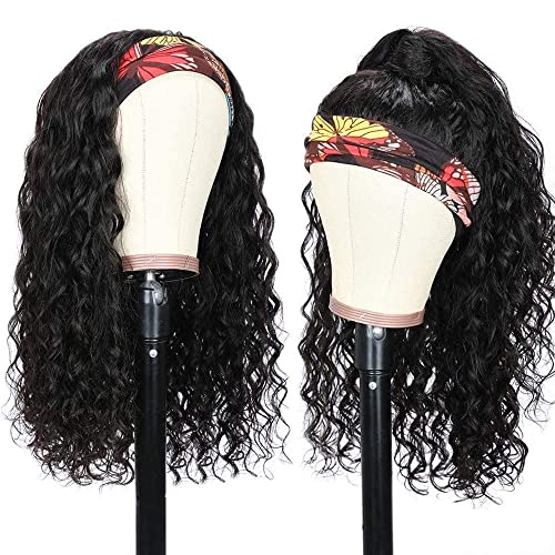 Long Headband Wig Human Hair Water Wave Human Hair Wigs for Black Women Curly Half Wig None Lace Front Wigs 180% Density Brazilian Virgin Hair Wig Natural Black Color 26 Inch
