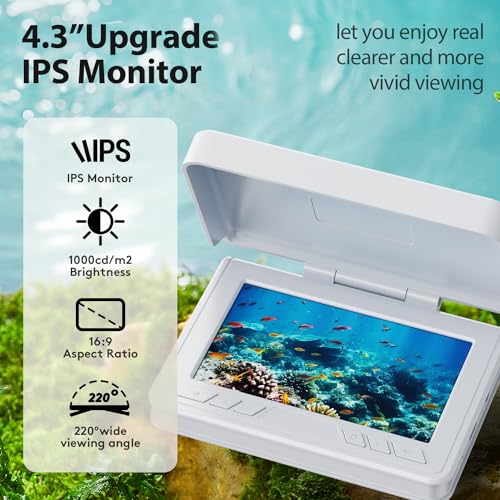 FourQ Underwater Fishing Camera,Fishing Camera Ice vexilar Fish find 4.3 inch HD Display Screen Underwater W/ 5000mah Li-B...