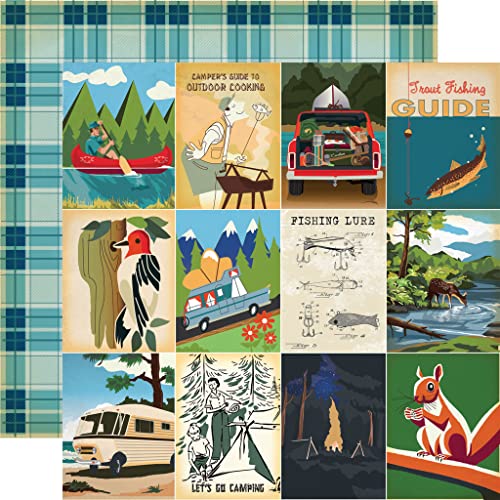 Fishing Scrapbook Paper 12x12 Inch - Outdoor Scrapbook Paper with Fishing Pole, Fish, Outdoor Adventure Theme | Camping Sc...