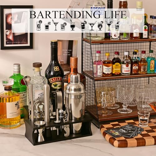 Bartender Kit Cocktail Shaker Set with Stand 17-Piece Bar Tool Bar Set for Drink Mixing Home Bartending Kit Bar Cart Acces...