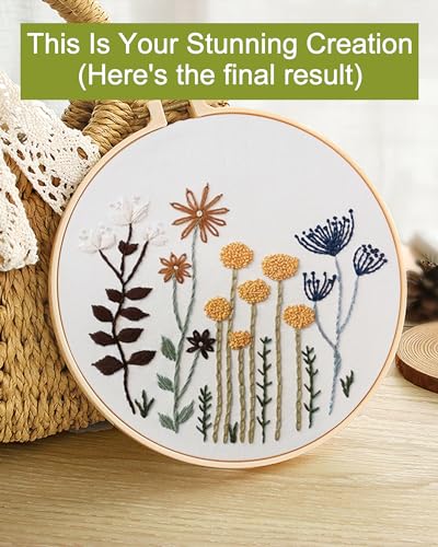 Santune 3 Sets Embroidery Kit,Cross Stitch Kits for Beginners,Needlepoint Kits for Adults with Easy Floral Pattern Hand Cr...