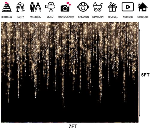 LTLYH 7x5ft Black and Gold Backdrop New Year Backdrop 2025 Golden Spots Background Vintage Astract Background for Birthday...