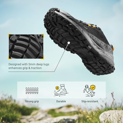 FitVille Men Waterproof Hiking Shoes Extra Wide Walking Shoes Slip-Resistant Trekking Trainers All-Terrain Quick Lace Snea...