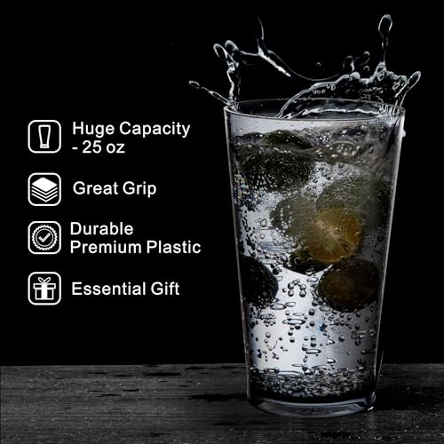 JGIRL Unbreakable Plastic Drinking Glasses, Set of 6, Shatterproof Drinking Cups, Plastic glass cup,16 oz plastic Tumbler ...
